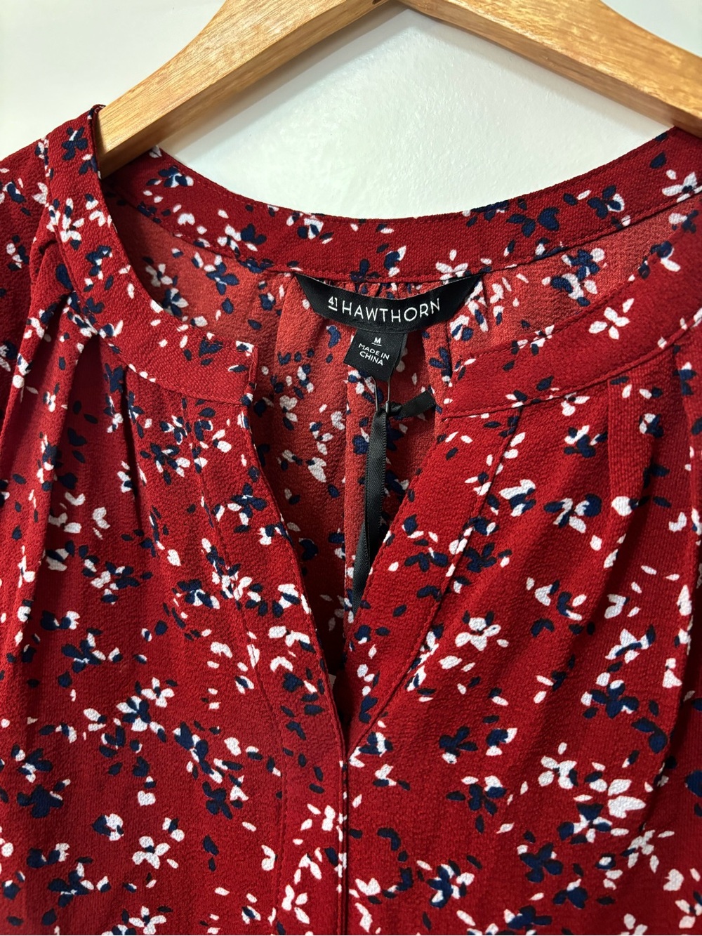 41 Hawthorn Burgundy Navy Floral Print Cap Sleeve  Top, Size M - Picture 7 of 8